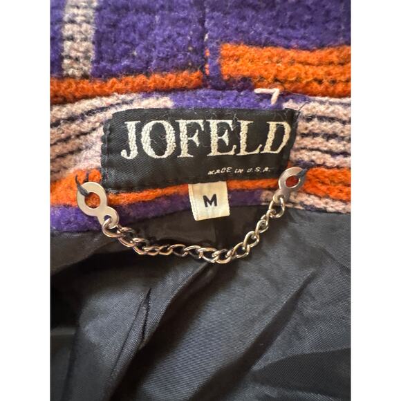 Vintage Jofeld Wool Aztec Long Full Length Hooded Coat Conch Buttons Medium - Picture 7 of 16